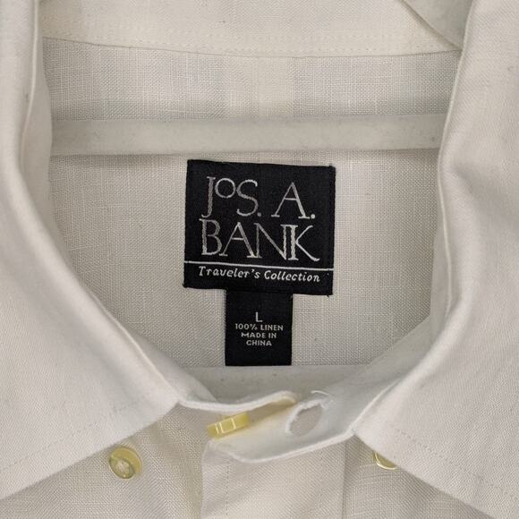 Jos A Bank Mens XXL Traveler Collection White 100% Linen Button Up Shirt - Picture 3 of 9